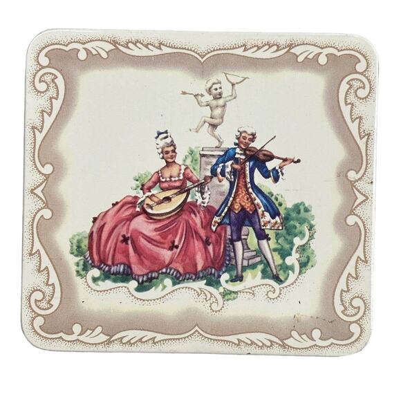 Vintage Hinged Lid Tin Made in England Musical Couple Candy Mints Cigarettes Box - Picture 1 of 6